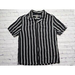 H&M Black White Striped Short Sleeve‎ Button Shirt Regular Fit Size S Pre-Owned